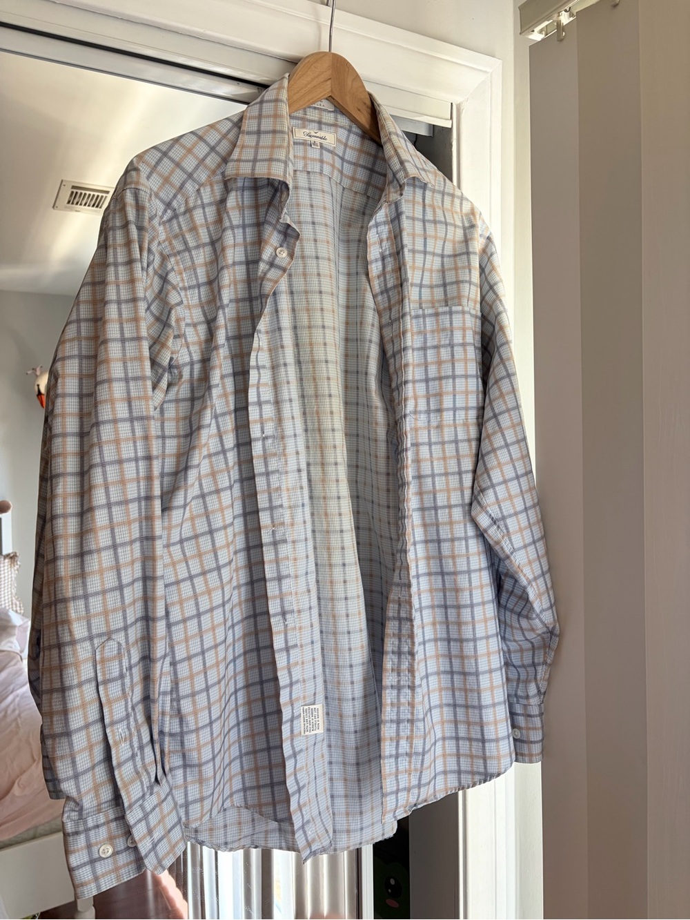 Faconnable Light Blue & Tan Plaid Button-Down Shirt